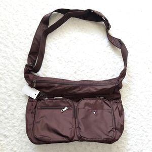 NWT Brown Nylon Water Resistant Cross-Body Shoulder Travel Bag Purse